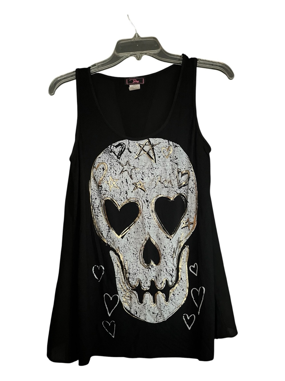 P. Inc White Gold Metallic Skull Split Back Tunic Tank Top L